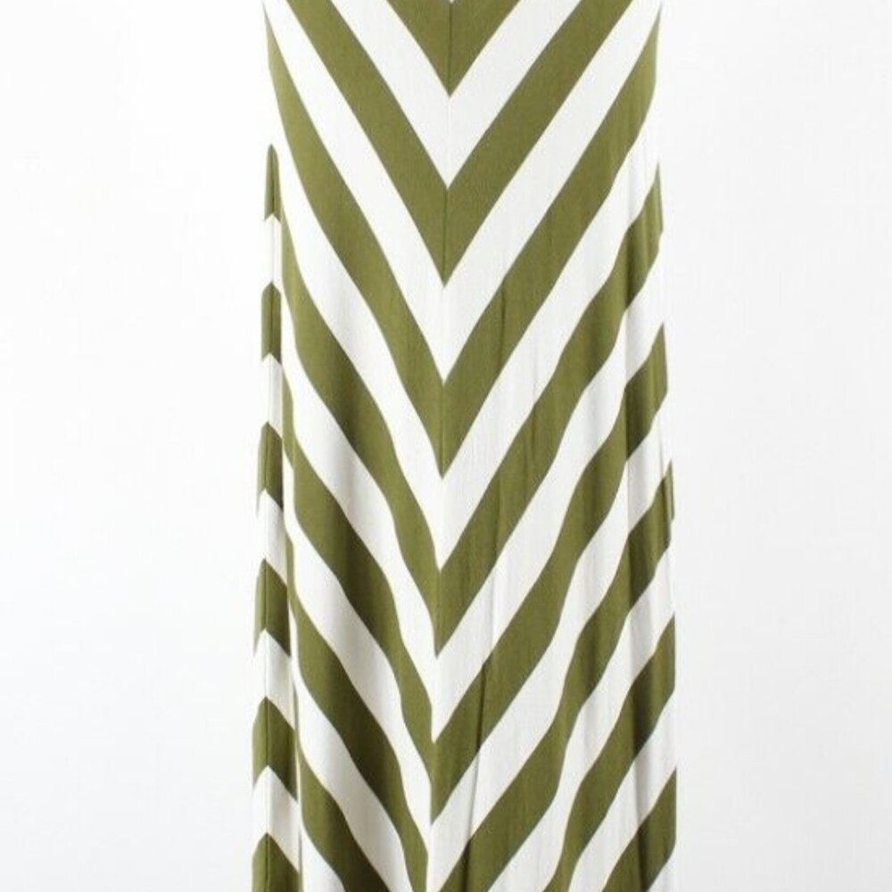 Sahalie Sz S Olive Ivory Stripe Extra Long Raw Hem Rayon Blend Maxi Dress - Picture 4 of 6